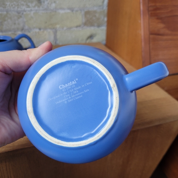 2003 Chantal 'Tea For One' Stacked Ceramic Teapot + Mug 13oz Blue - Picture 7 of 7